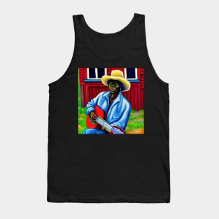An artistic impression of a blues musician from the Mississippi delta playing guitar. Tank Top